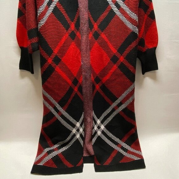 Cato Fashions Open Front Long Cardigan Duster Women's Large Black Red Plaid NWT - Picture 3 of 13